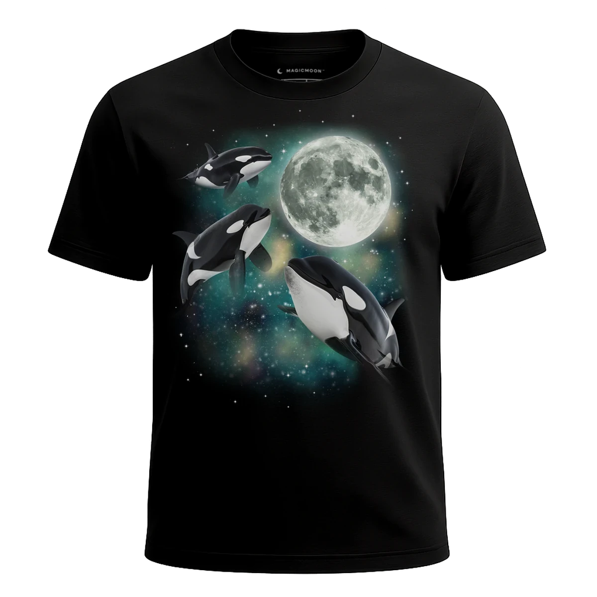 MagicMoon Three Orca Moon - Funny Animal Shirt, White Elephant Gift, Novelty T-Shirt