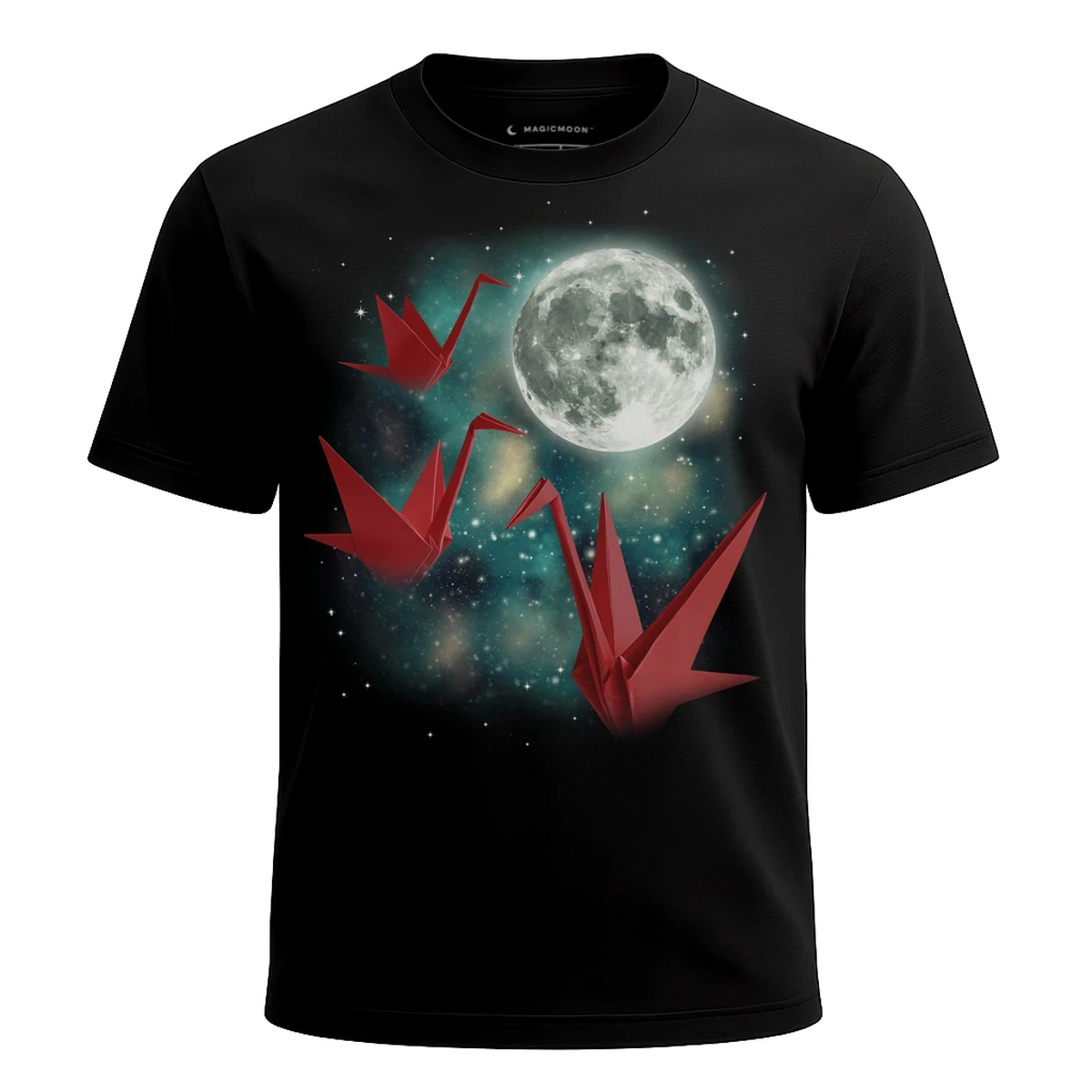 MagicMoon Three Origami Crane Moon - Funny Novelty Shirt, White Elephant Gift, Novelty T-Shirt