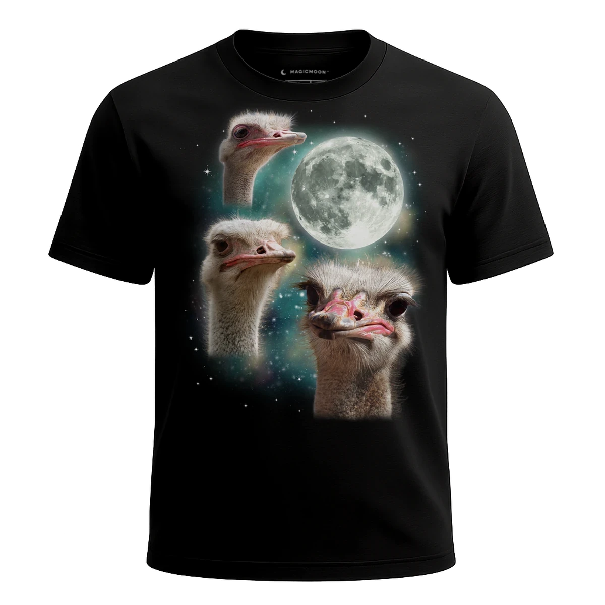 MagicMoon Three Ostrich Moon - Funny Animal Shirt, White Elephant Gift, Novelty T-Shirt