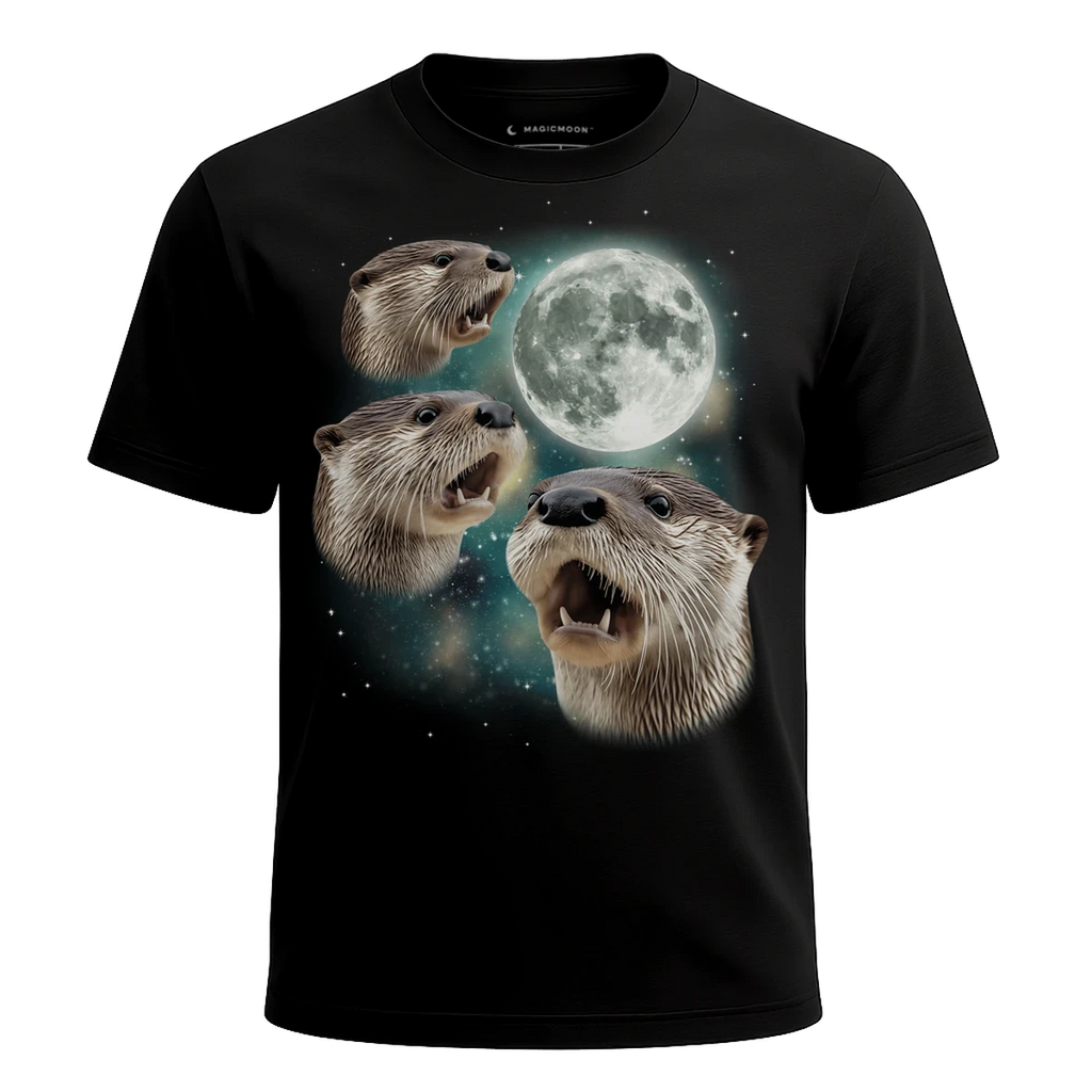 MagicMoon Three Otter Moon - Funny Animal Shirt, White Elephant Gift, Novelty T-Shirt