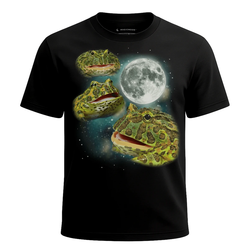 MagicMoon Three Pacman Frog Moon - Funny Animal Shirt, White Elephant Gift, Novelty T-Shirt