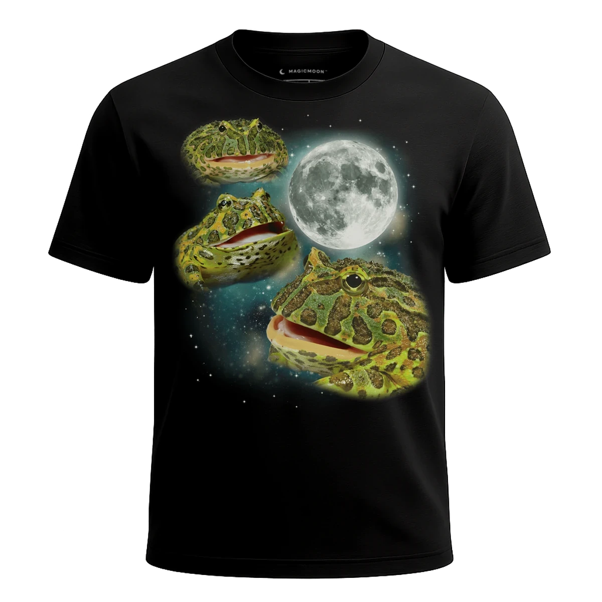 MagicMoon Three Pacman Frog Moon - Funny Animal Shirt, White Elephant Gift, Novelty T-Shirt