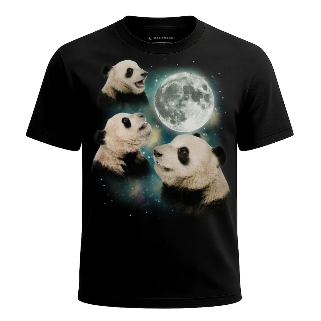 MagicMoon Three Panda Moon - Funny Animal Shirt, White Elephant Gift, Novelty T-Shirt