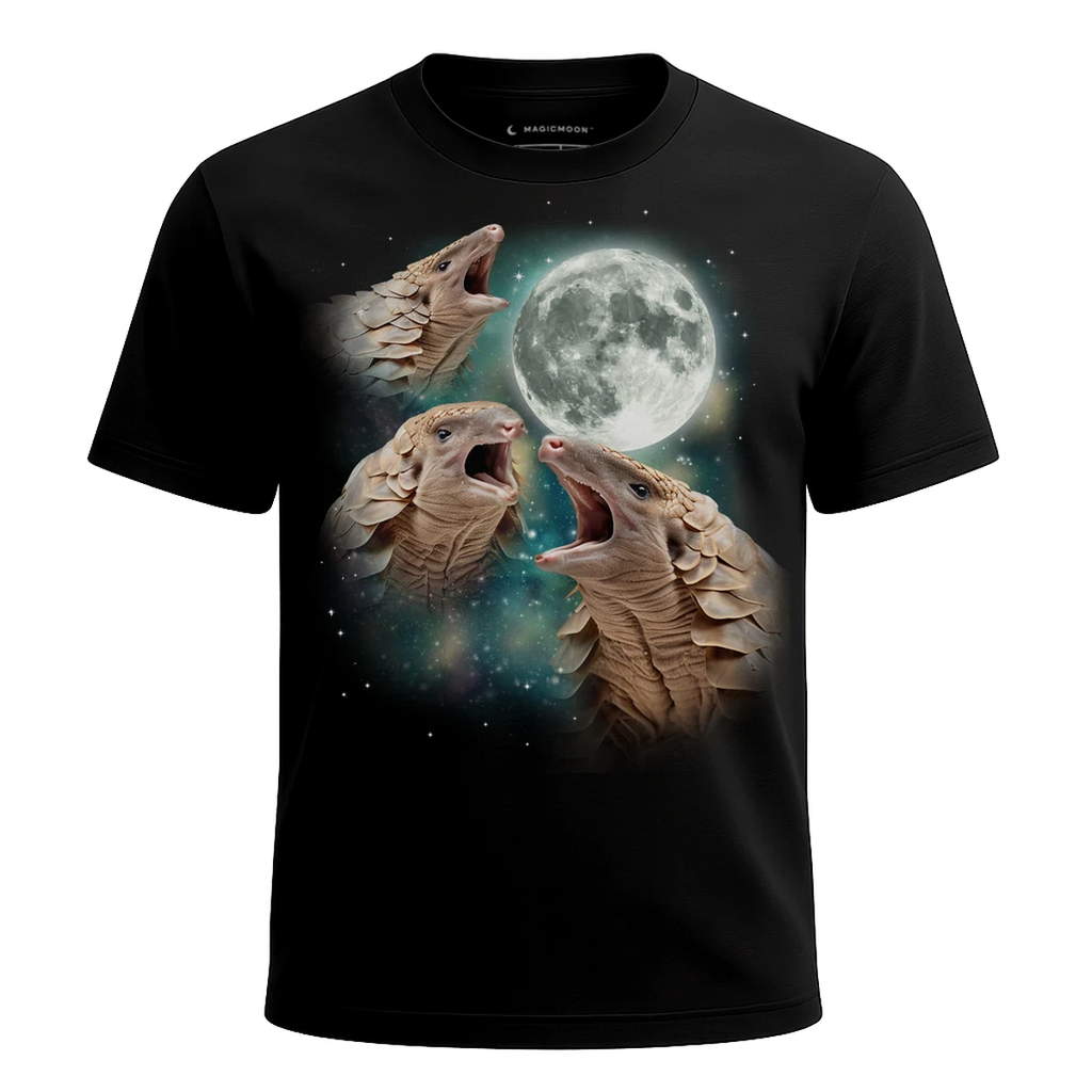 MagicMoon Three Pangolin Moon - Funny Animal Shirt, White Elephant Gift, Novelty T-Shirt
