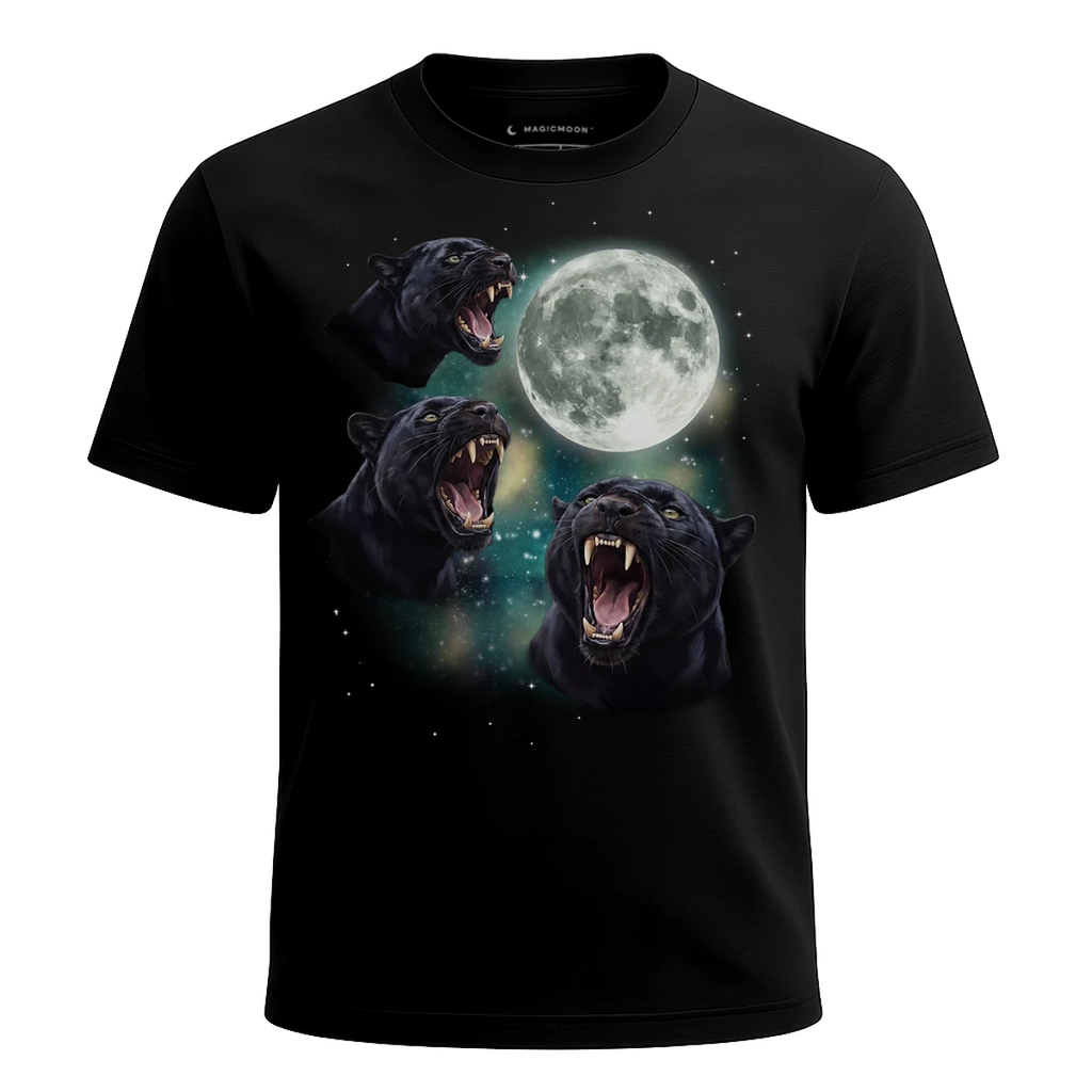 MagicMoon Three Panther Moon - Funny Animal Shirt, White Elephant Gift, Novelty T-Shirt