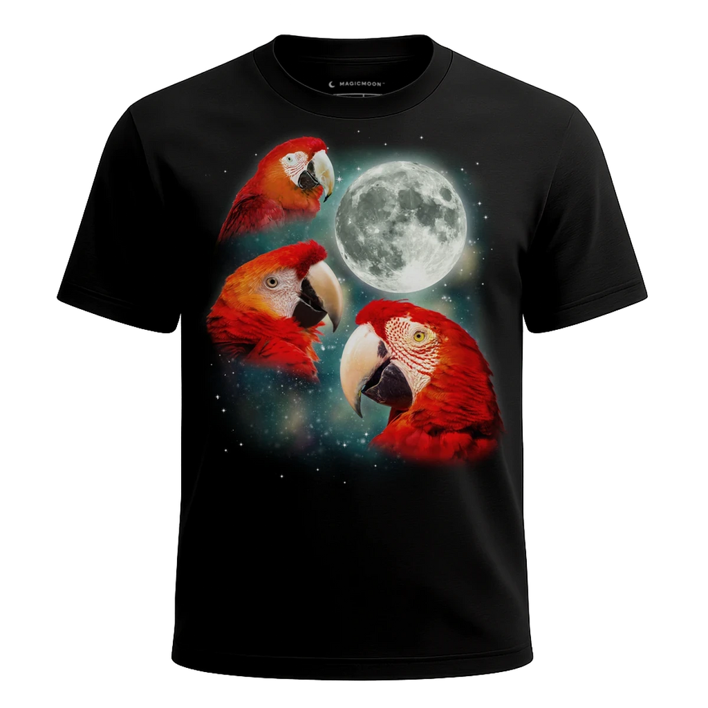 MagicMoon Three Parrot 2 Moon - Funny Animal Shirt, White Elephant Gift, Novelty T-Shirt