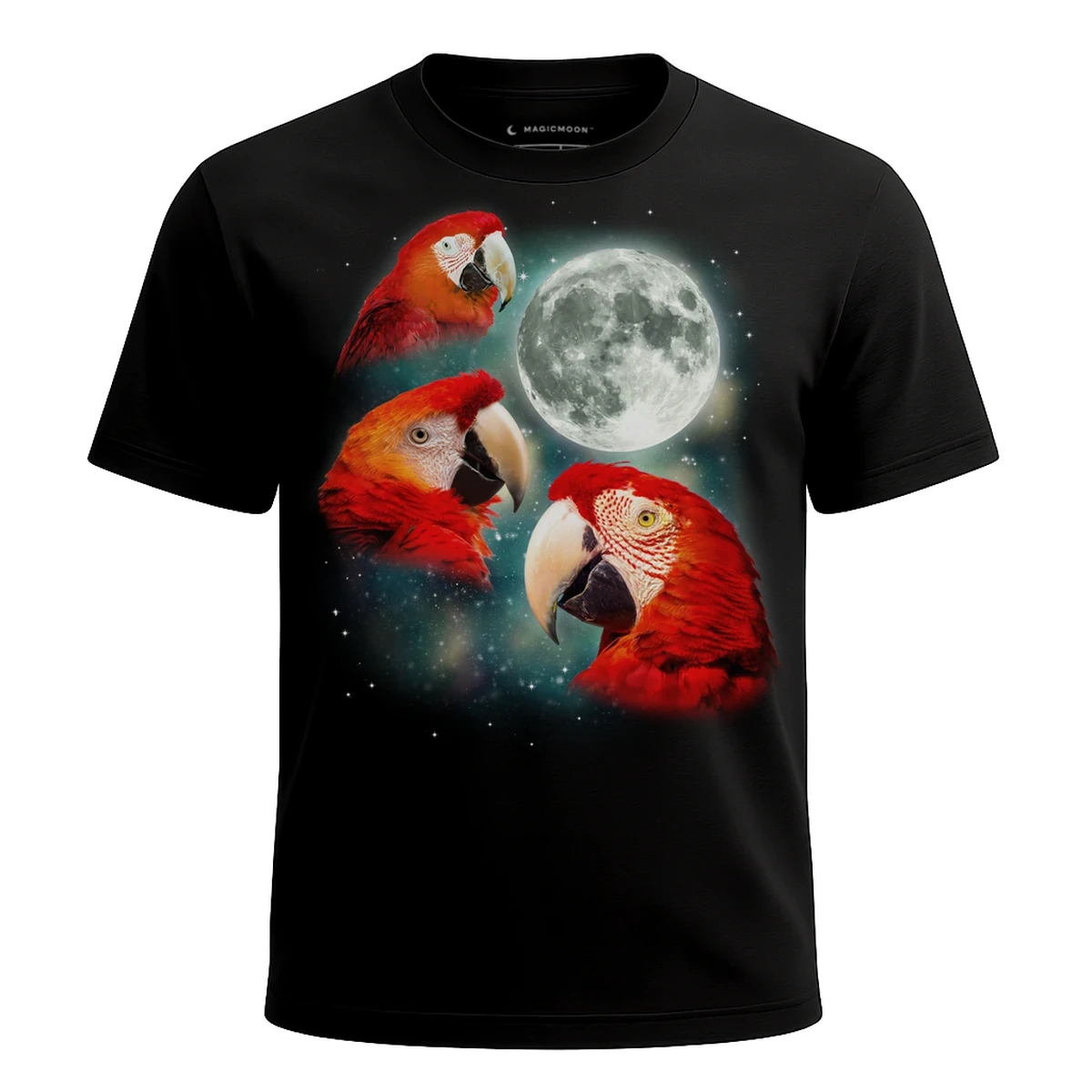 MagicMoon Three Parrot 2 Moon - Funny Animal Shirt, White Elephant Gift, Novelty T-Shirt
