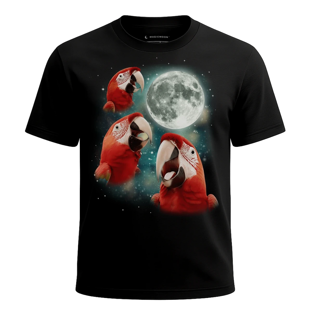 MagicMoon Three Parrot Moon - Funny Animal Shirt, White Elephant Gift, Novelty T-Shirt