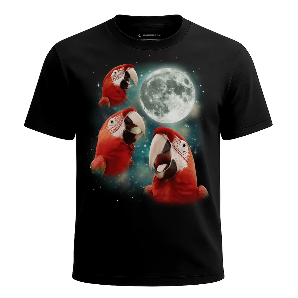 MagicMoon Three Parrot Moon - Funny Animal Shirt, White Elephant Gift, Novelty T-Shirt