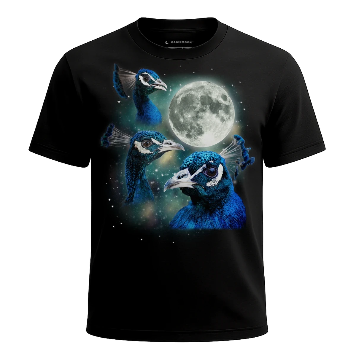 MagicMoon Three Peacock Moon - Funny Animal Shirt, White Elephant Gift, Novelty T-Shirt