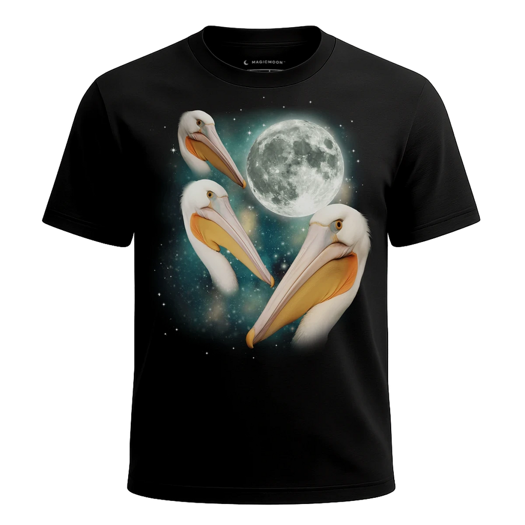 MagicMoon Three Pelican Moon - Funny Animal Shirt, White Elephant Gift, Novelty T-Shirt