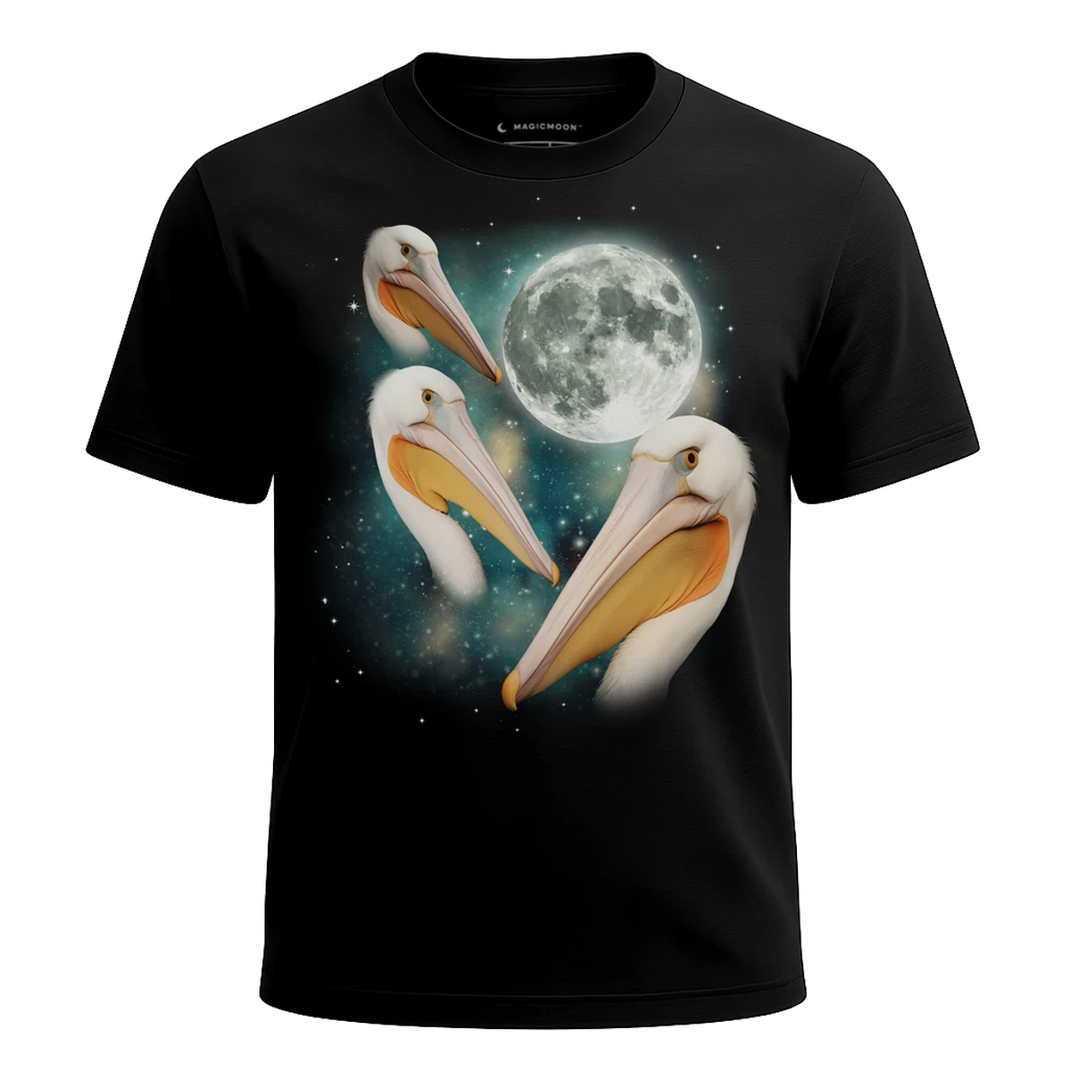 MagicMoon Three Pelican Moon - Funny Animal Shirt, White Elephant Gift, Novelty T-Shirt