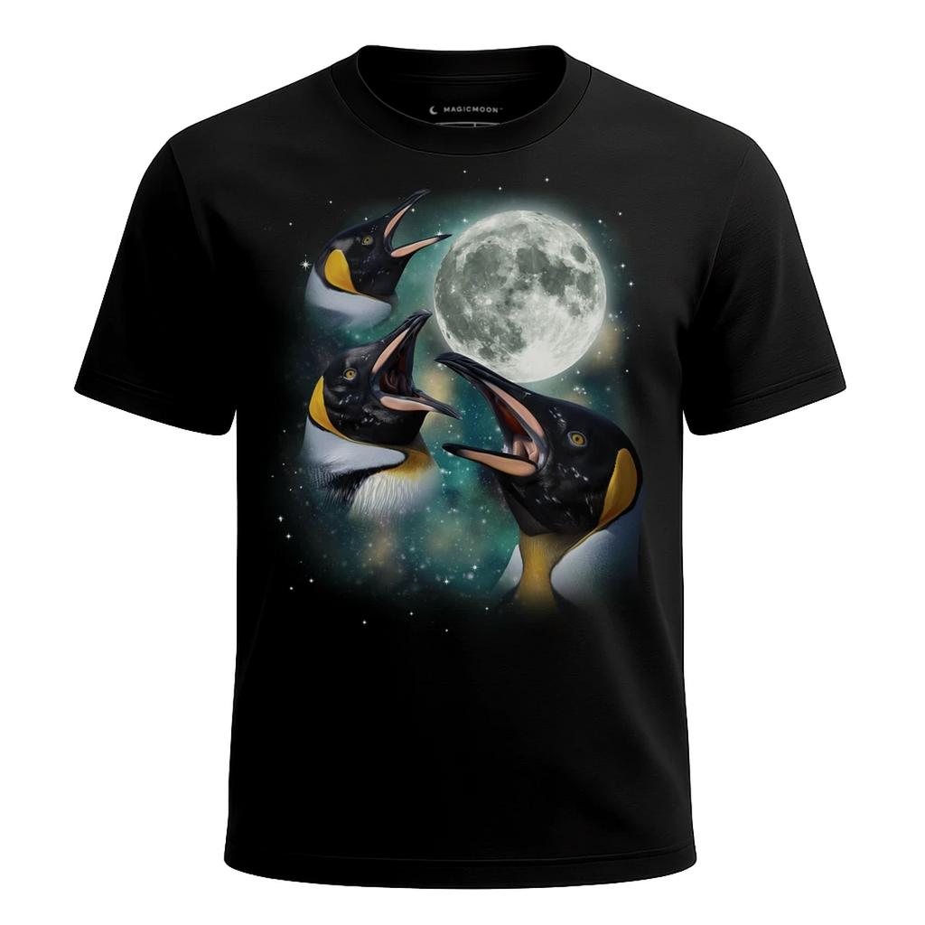 MagicMoon Three Penguin Moon - Funny Animal Shirt, White Elephant Gift, Novelty T-Shirt