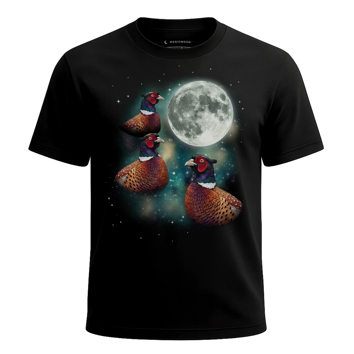 MagicMoon Three Pheasant Moon - Funny Animal Shirt, White Elephant Gift, Novelty T-Shirt