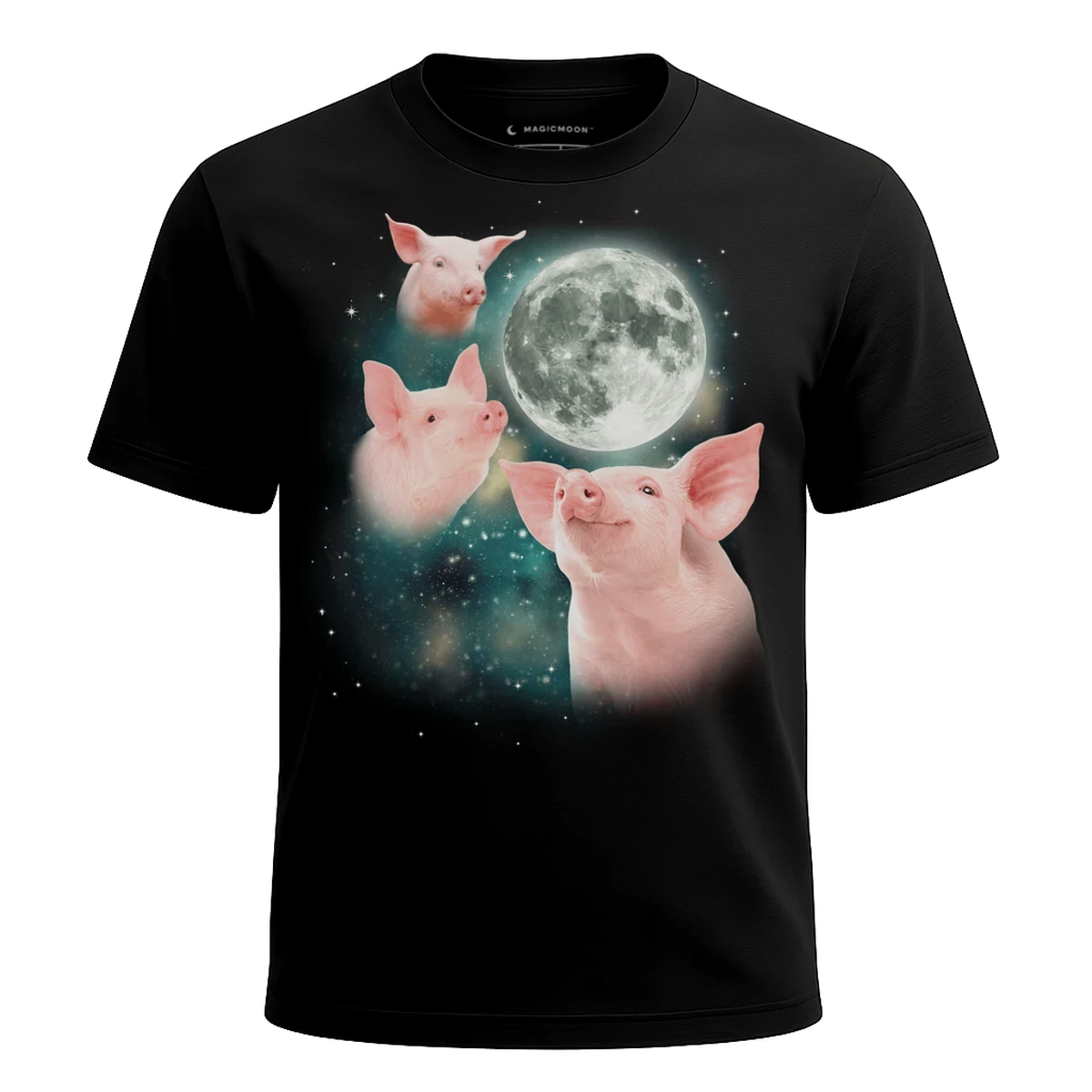 MagicMoon Three Pig Moon - Funny Animal Shirt, White Elephant Gift, Novelty T-Shirt