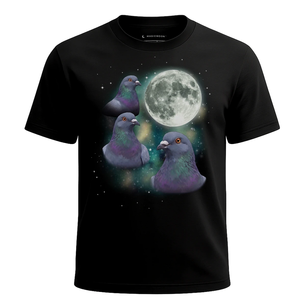 MagicMoon Three Pigeon Moon - Funny Animal Shirt, White Elephant Gift, Novelty T-Shirt