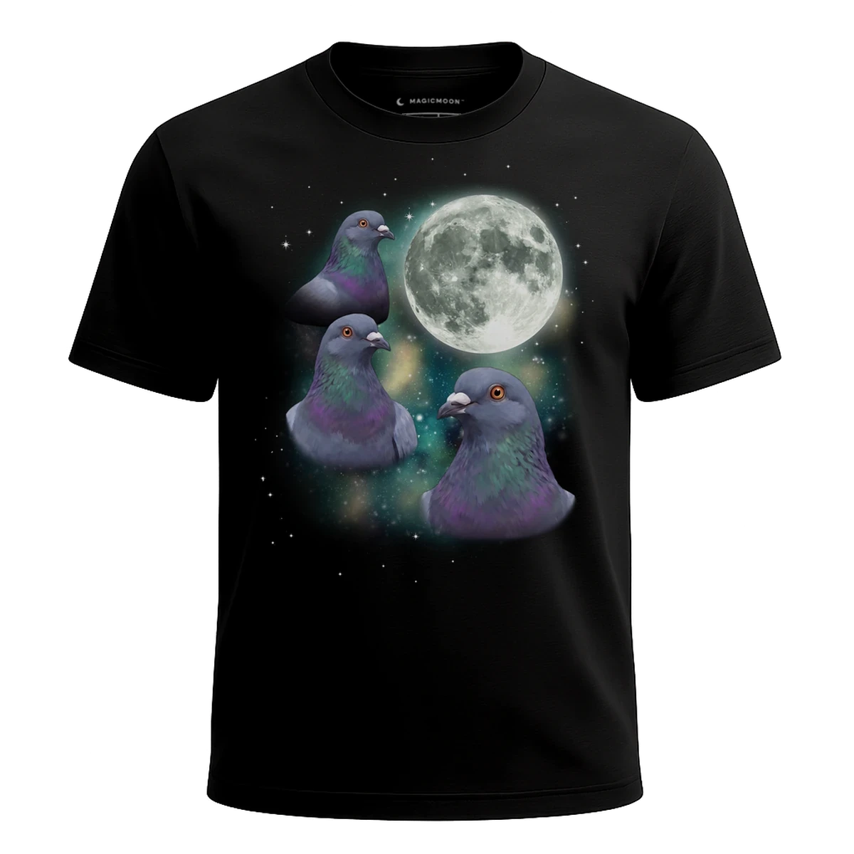 MagicMoon Three Pigeon Moon - Funny Animal Shirt, White Elephant Gift, Novelty T-Shirt