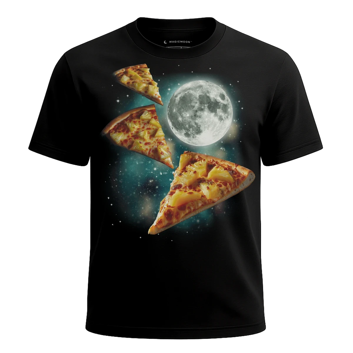 MagicMoon Three Pineapple Pizza Moon - Funny Food Shirt, White Elephant Gift, Novelty T-Shirt
