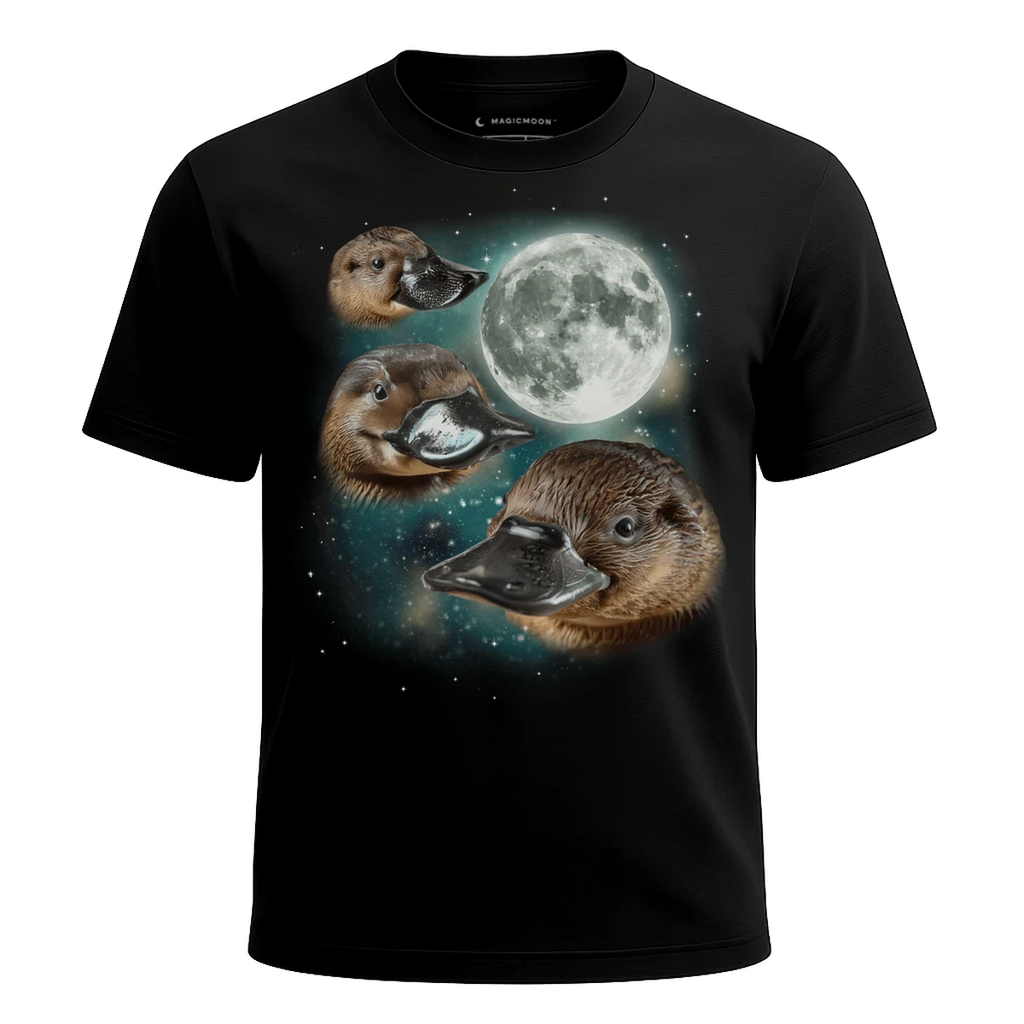 MagicMoon Three Platypus Moon - Funny Animal Shirt, White Elephant Gift, Novelty T-Shirt