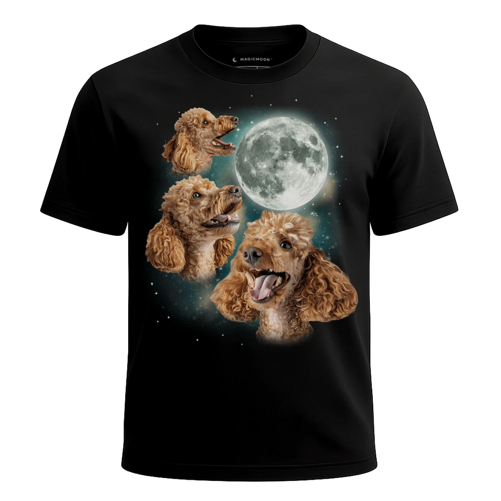 MagicMoon Three Poodle Moon - Funny Animal Shirt, White Elephant Gift, Novelty T-Shirt