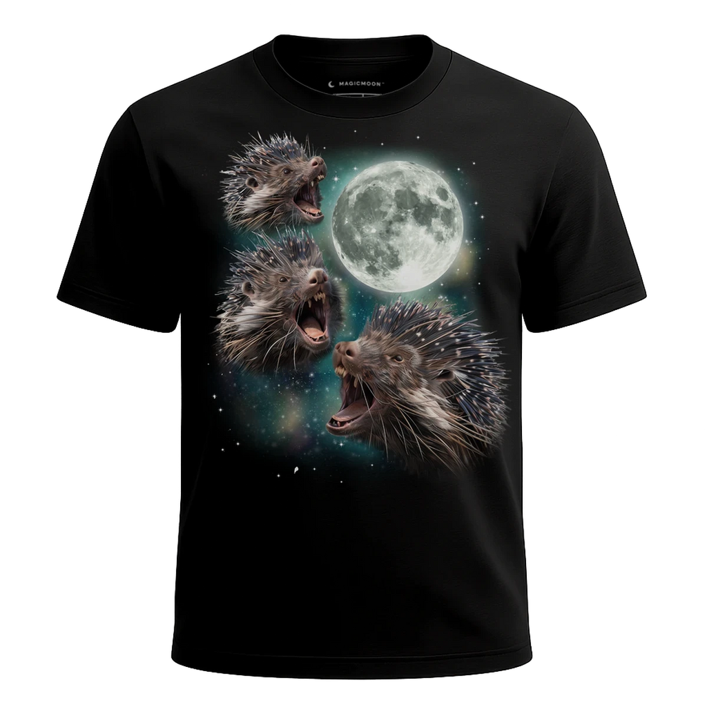 MagicMoon Three Porcupine Moon - Funny Animal Shirt, White Elephant Gift, Novelty T-Shirt