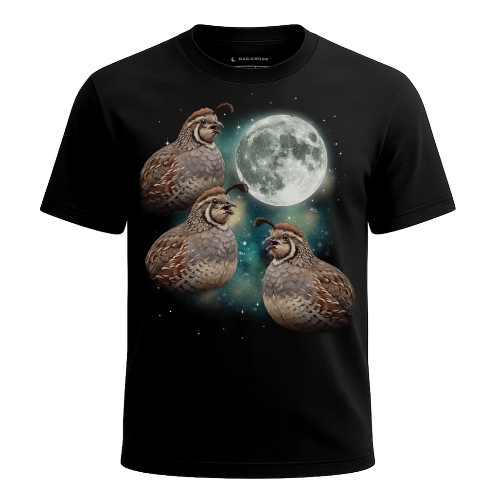 MagicMoon Three Quail Moon - Funny Animal Shirt, White Elephant Gift, Novelty T-Shirt