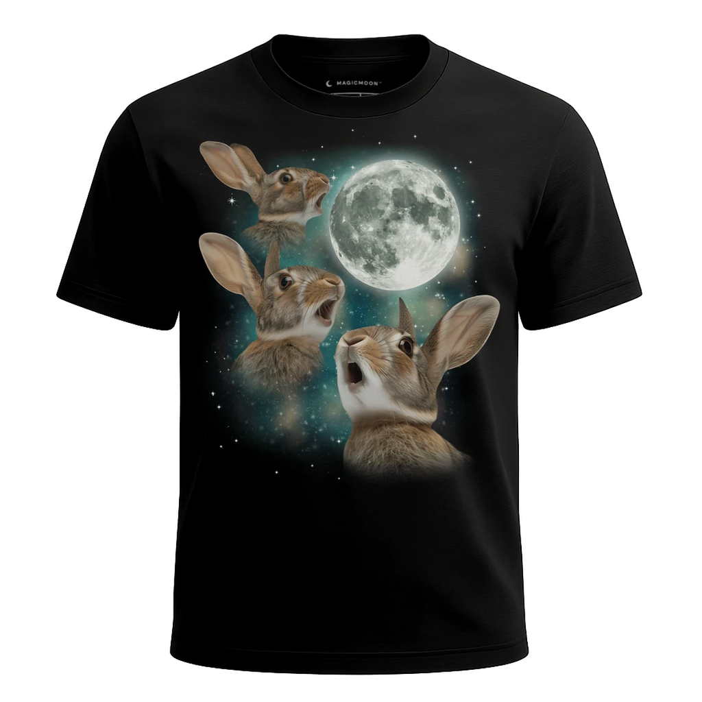 MagicMoon Three Rabbit Moon - Funny Animal Shirt, White Elephant Gift, Novelty T-Shirt