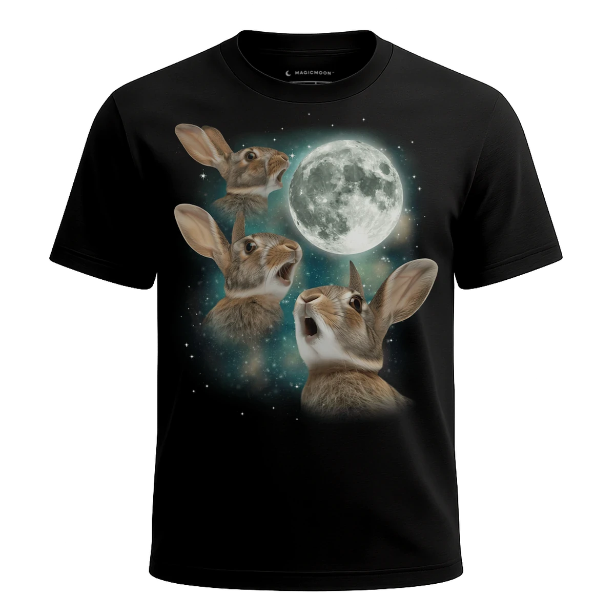 MagicMoon Three Rabbit Moon - Funny Animal Shirt, White Elephant Gift, Novelty T-Shirt