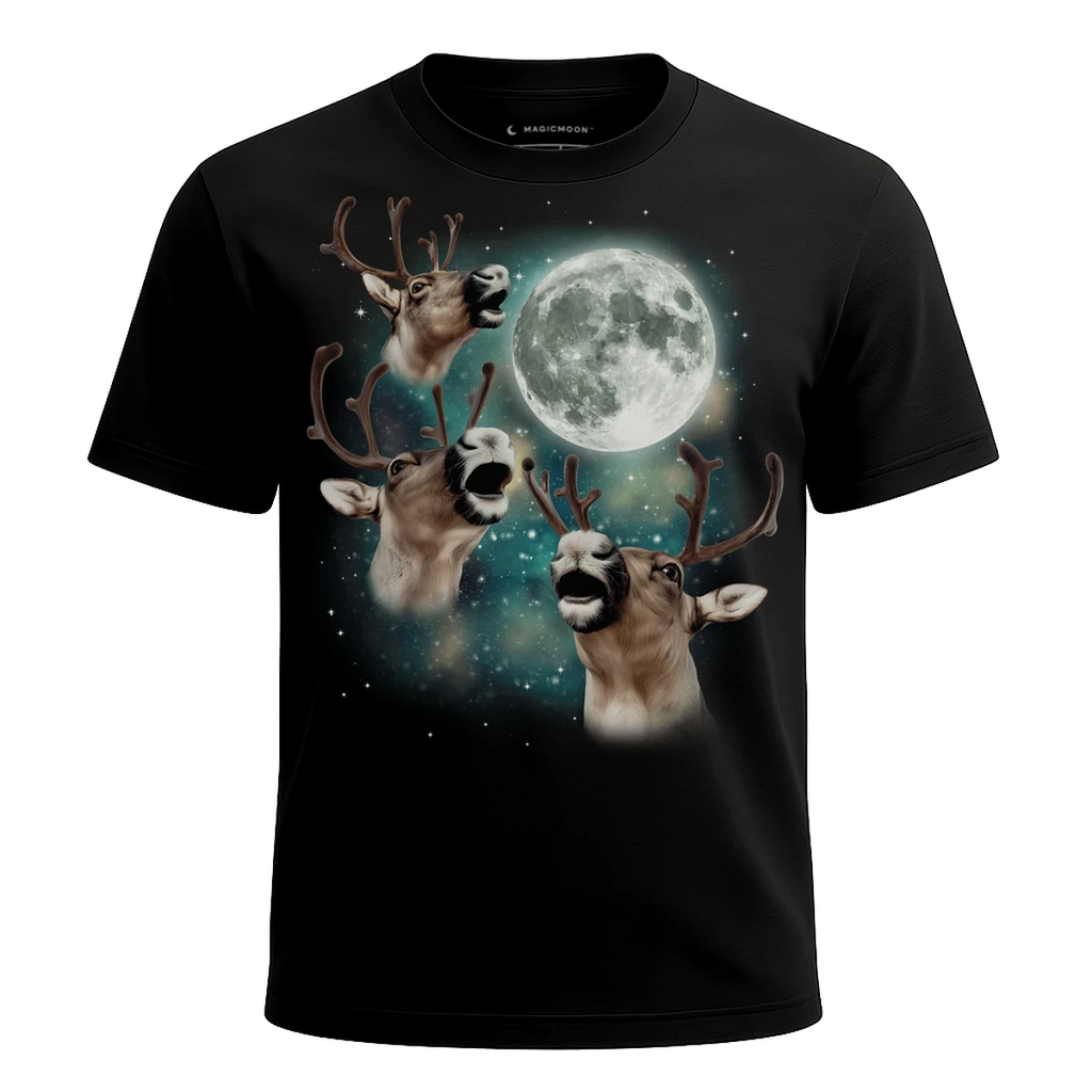 MagicMoon Three Reindeer Moon - Christmas Gift Shirt, White Elephant Gift, Novelty T-Shirt