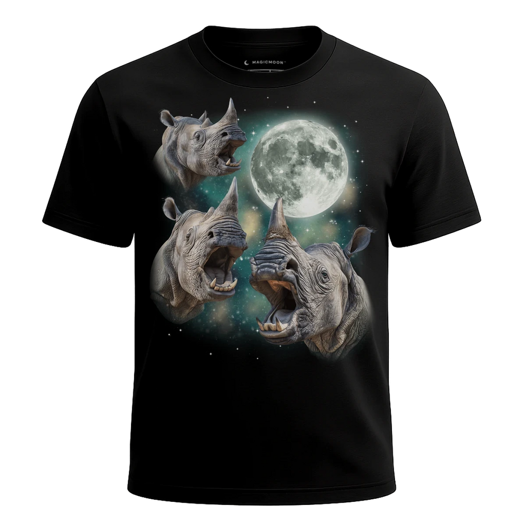 MagicMoon Three Rhino Moon - Funny Animal Shirt, White Elephant Gift, Novelty T-Shirt
