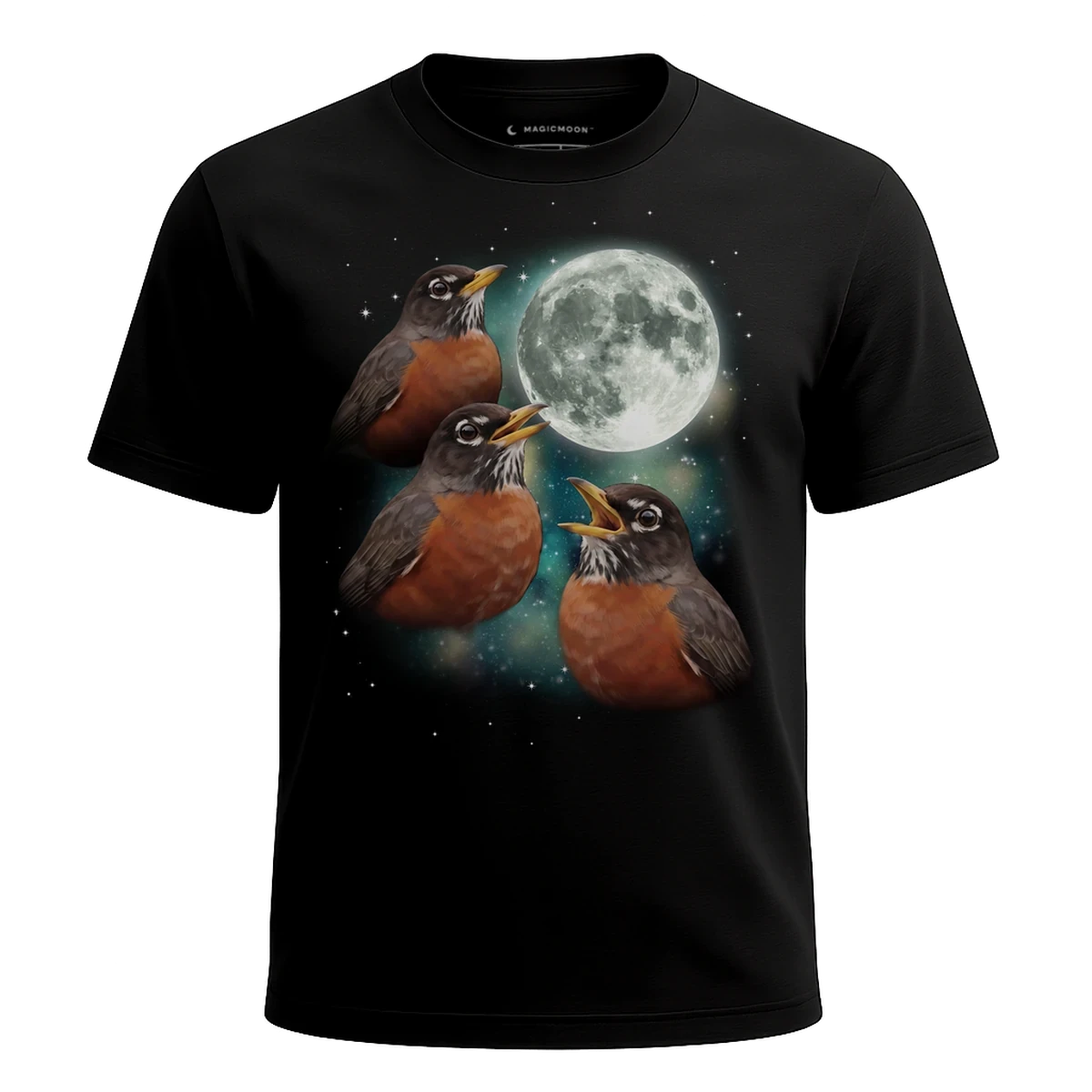 MagicMoon Three Robin Moon - Funny Animal Shirt, White Elephant Gift, Novelty T-Shirt