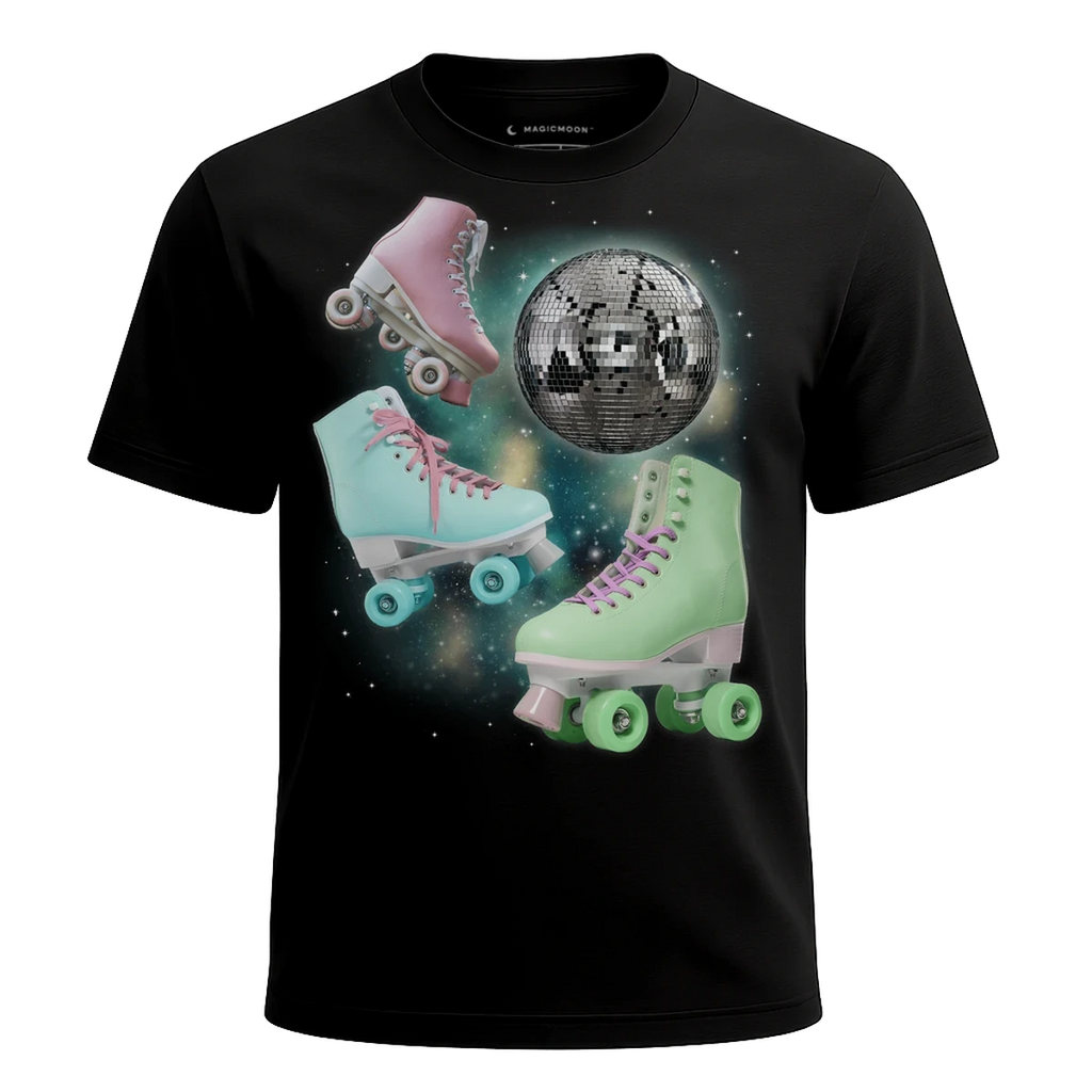 MagicMoon Three Roller Skate Moon - Funny Novelty Shirt, White Elephant Gift, Novelty T-Shirt
