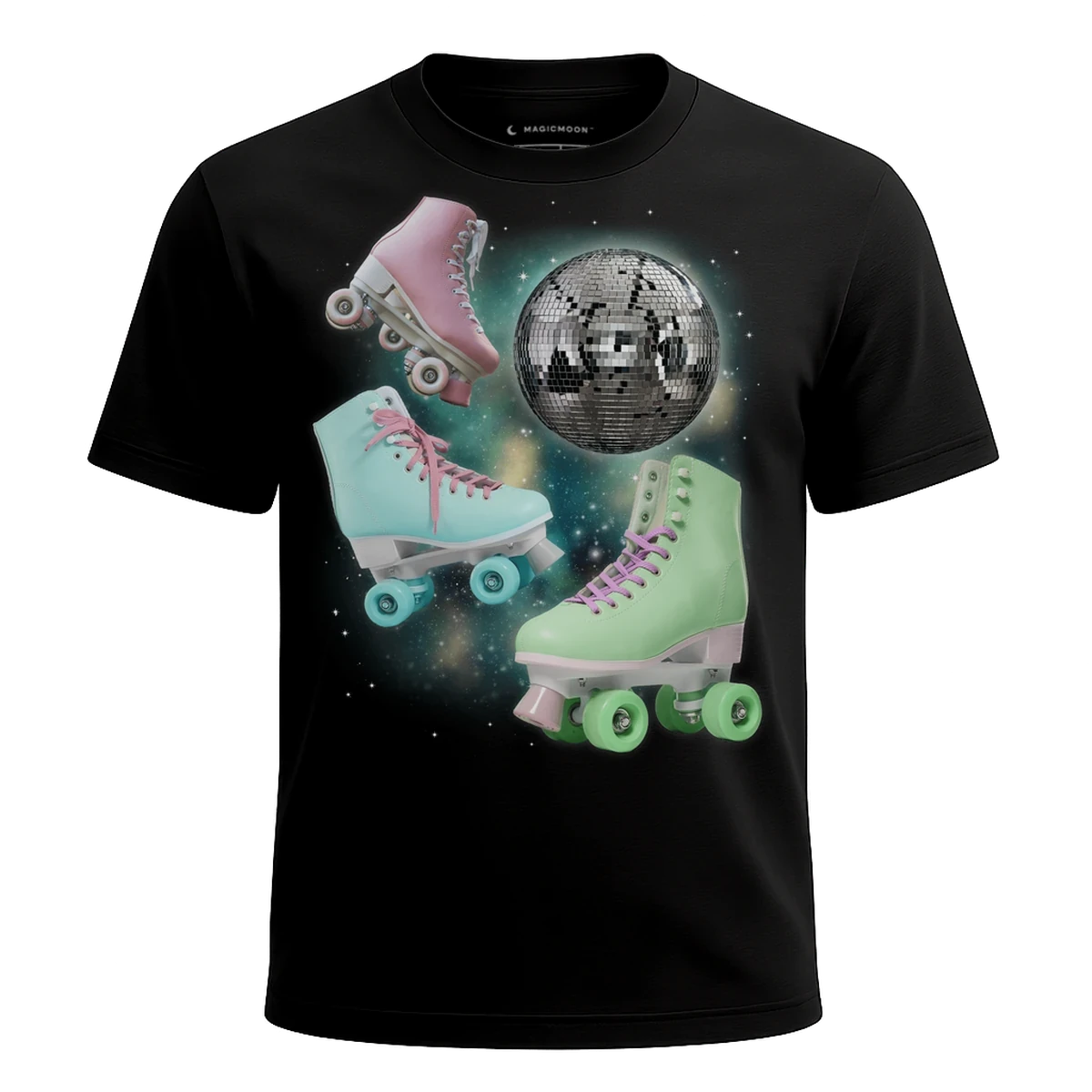 MagicMoon Three Roller Skate Moon - Funny Novelty Shirt, White Elephant Gift, Novelty T-Shirt