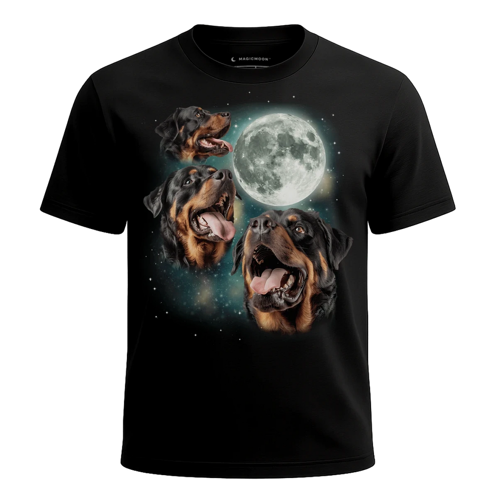 MagicMoon Three Rottweiler Moon - Funny Animal Shirt, White Elephant Gift, Novelty T-Shirt