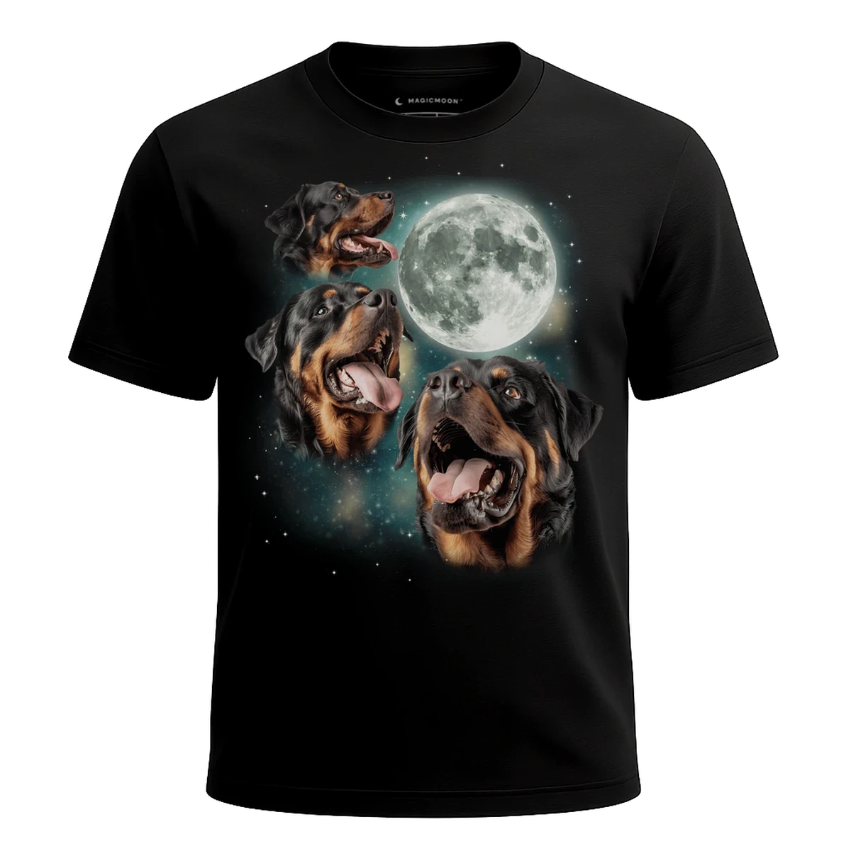 MagicMoon Three Rottweiler Moon - Funny Animal Shirt, White Elephant Gift, Novelty T-Shirt