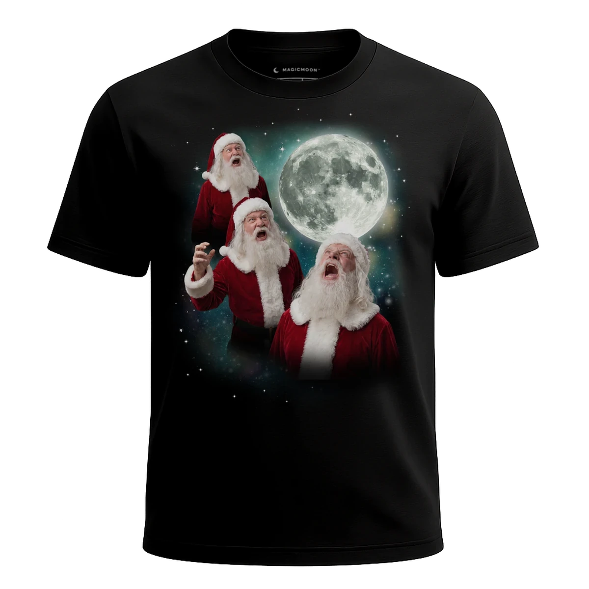 MagicMoon Three Santa Claus Moon - Christmas Gift Shirt, White Elephant Gift, Novelty T-Shirt