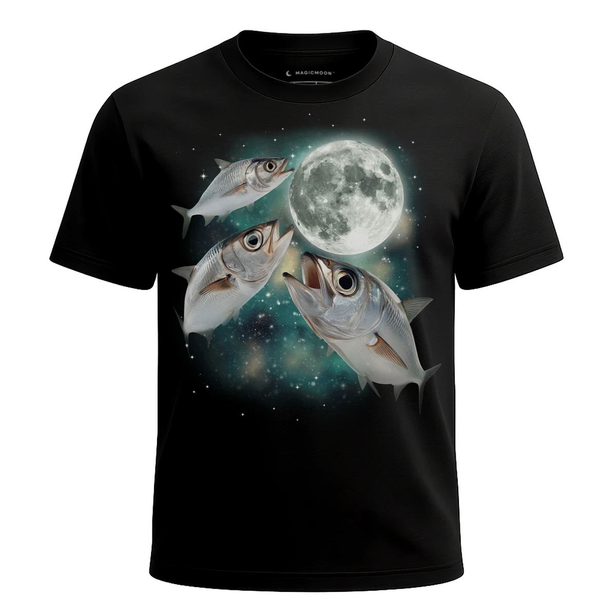 MagicMoon Three Sardine Moon - Funny Animal Shirt, White Elephant Gift, Novelty T-Shirt