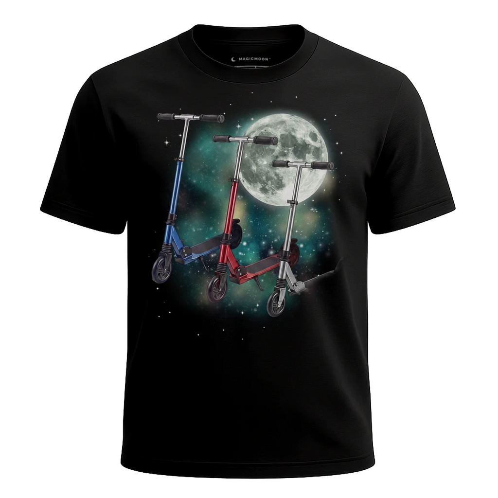 MagicMoon Three Scooter Moon - Funny Novelty Shirt, White Elephant Gift, Novelty T-Shirt