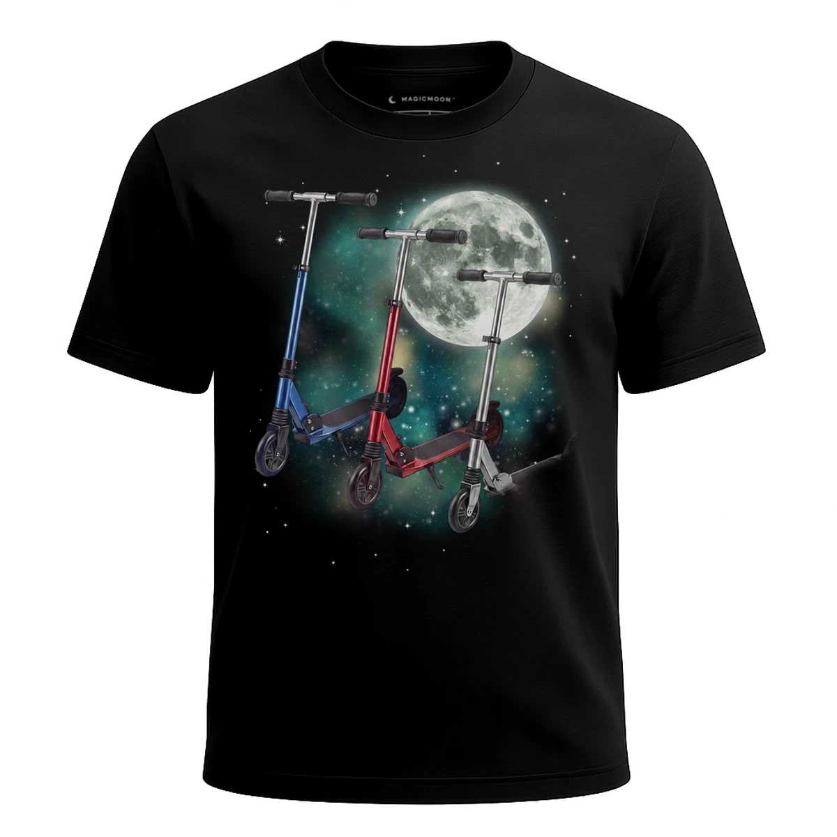 MagicMoon Three Scooter Moon - Funny Novelty Shirt, White Elephant Gift, Novelty T-Shirt