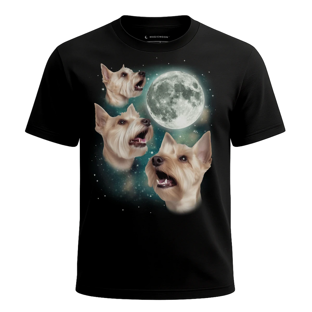 MagicMoon Three Scottie Moon - Funny Animal Shirt, White Elephant Gift, Novelty T-Shirt