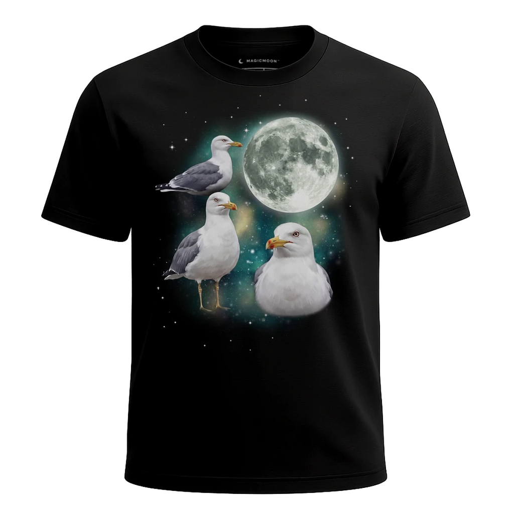 MagicMoon Three Seagull Moon - Funny Animal Shirt, White Elephant Gift, Novelty T-Shirt