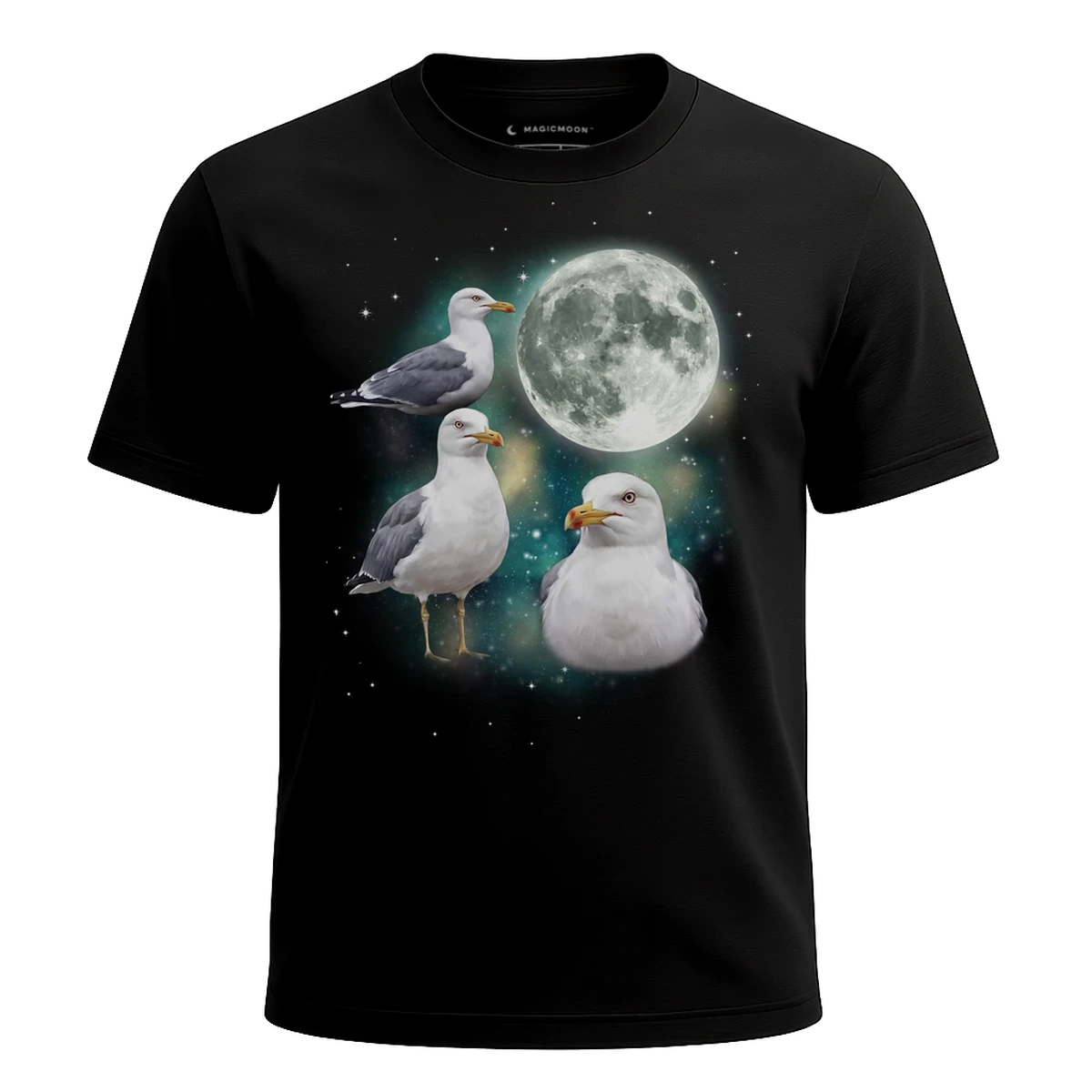MagicMoon Three Seagull Moon - Funny Animal Shirt, White Elephant Gift, Novelty T-Shirt