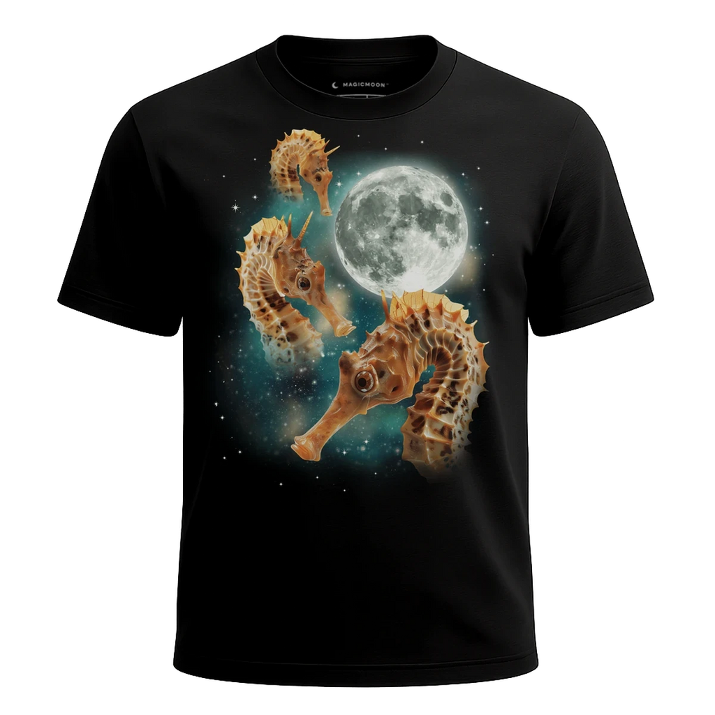 MagicMoon Three Seahorse Moon - Funny Animal Shirt, White Elephant Gift, Novelty T-Shirt