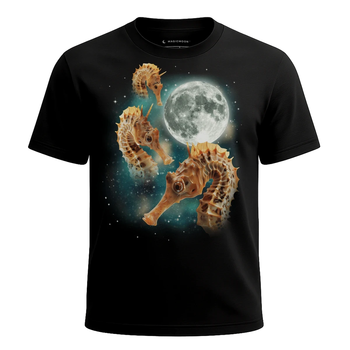 MagicMoon Three Seahorse Moon - Funny Animal Shirt, White Elephant Gift, Novelty T-Shirt