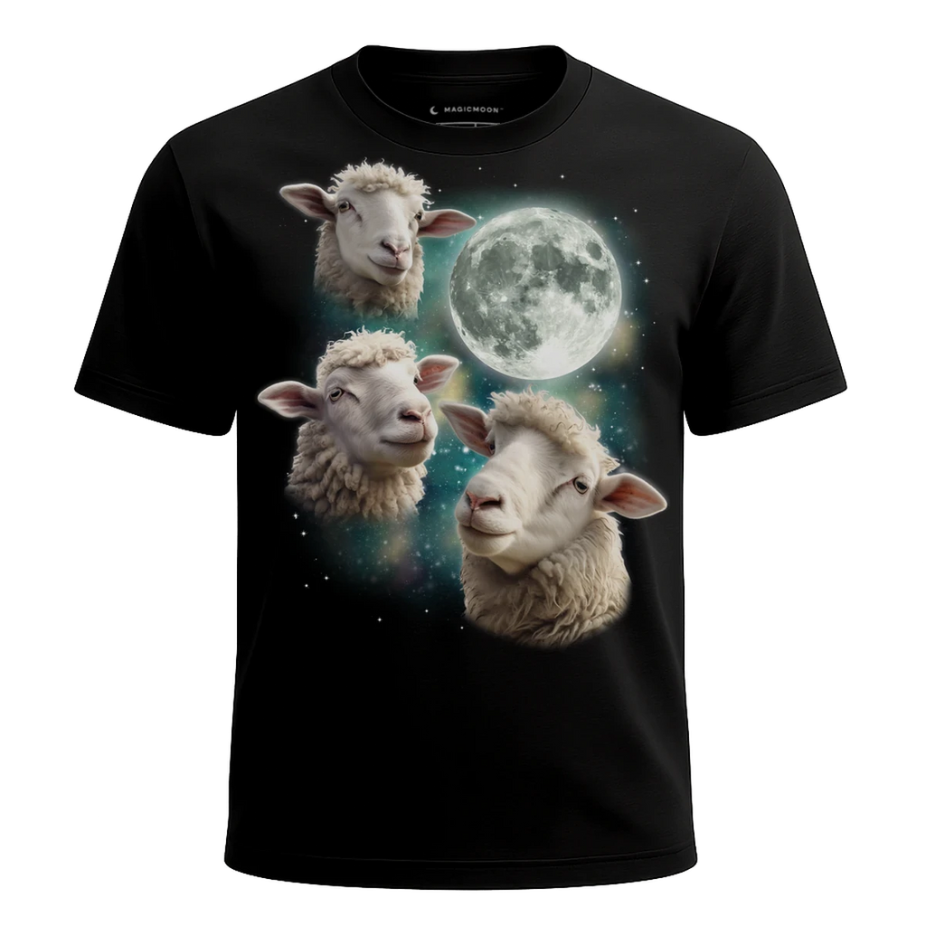MagicMoon Three Sheep Moon - Funny Animal Shirt, White Elephant Gift, Novelty T-Shirt