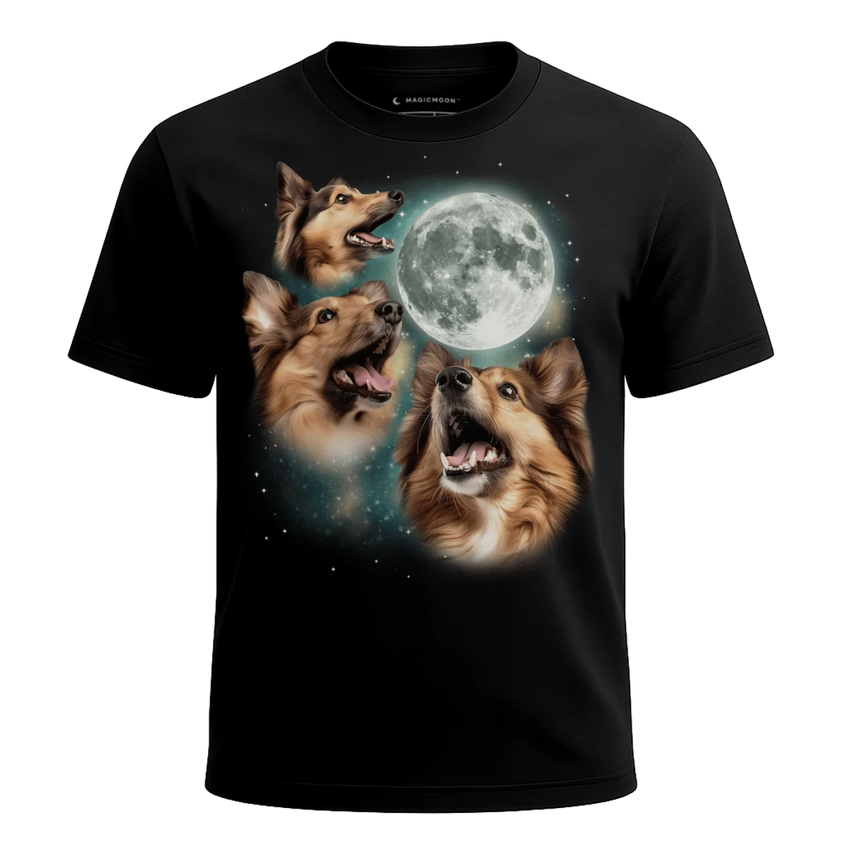 MagicMoon Three Shetland Sheepdog Moon - Funny Animal Shirt, White Elephant Gift, Novelty T-Shirt