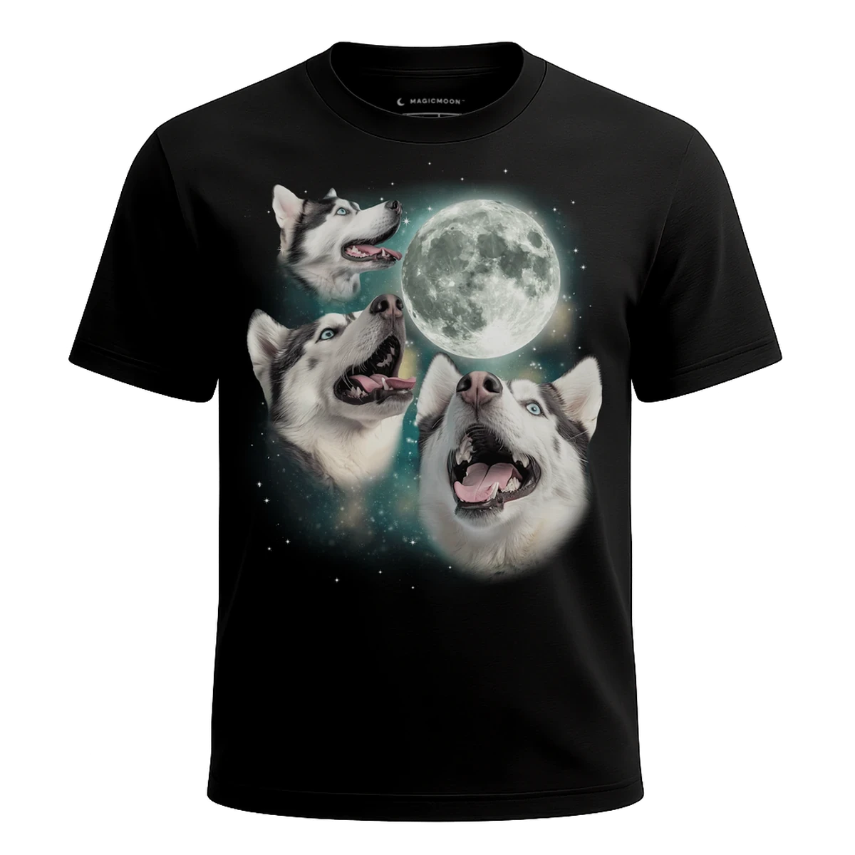 MagicMoon Three Siberian Husky Moon - Funny Animal Shirt, White Elephant Gift, Novelty T-Shirt