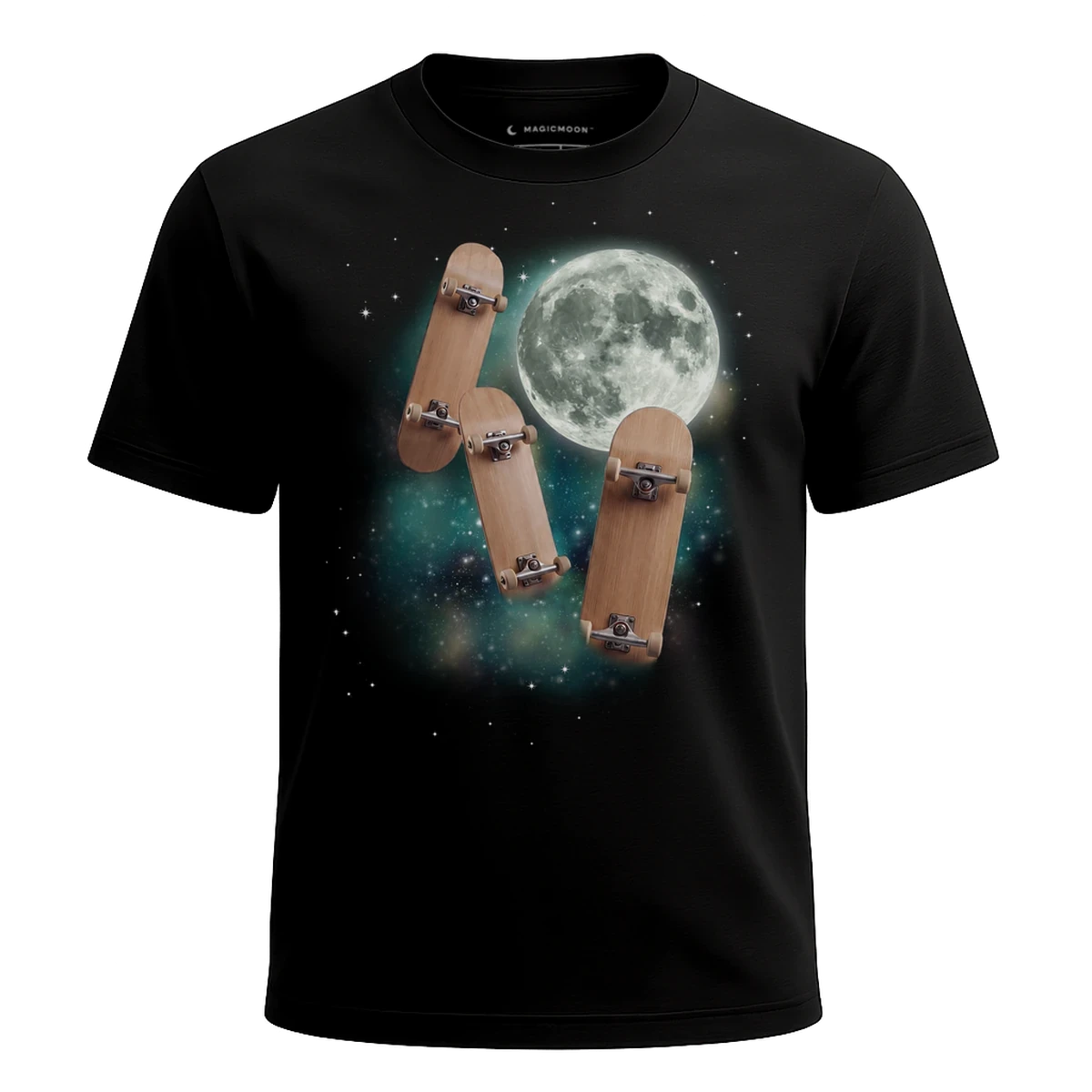 MagicMoon Three Skateboard Moon - Funny Novelty Shirt, White Elephant Gift, Novelty T-Shirt