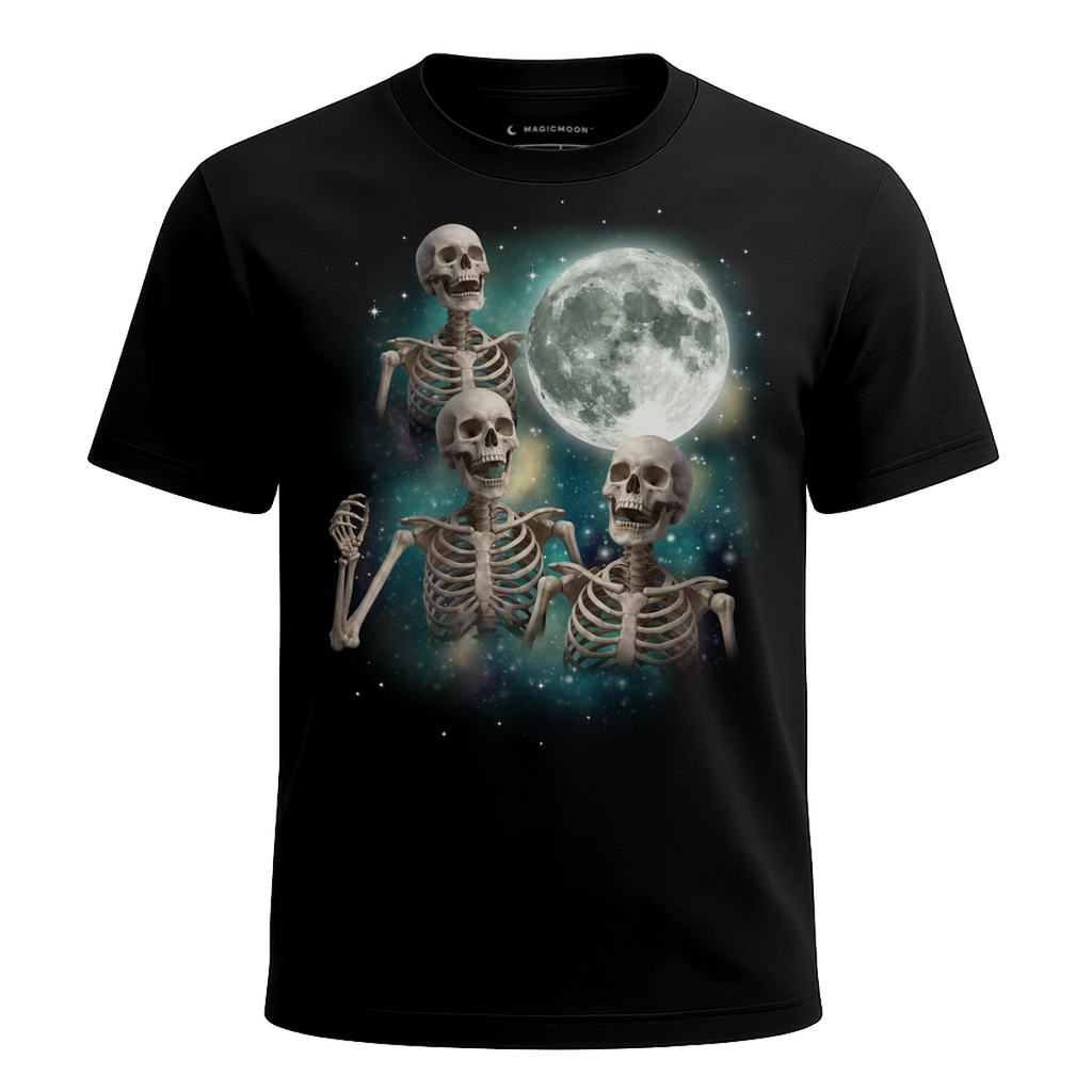 MagicMoon Three Skeleton Moon - Halloween Costume Shirt, White Elephant Gift, Novelty T-Shirt