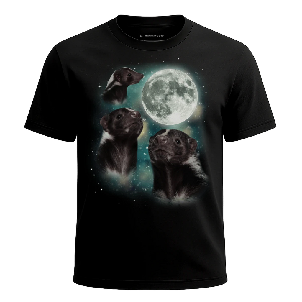 MagicMoon Three Skunk Moon - Funny Animal Shirt, White Elephant Gift, Novelty T-Shirt